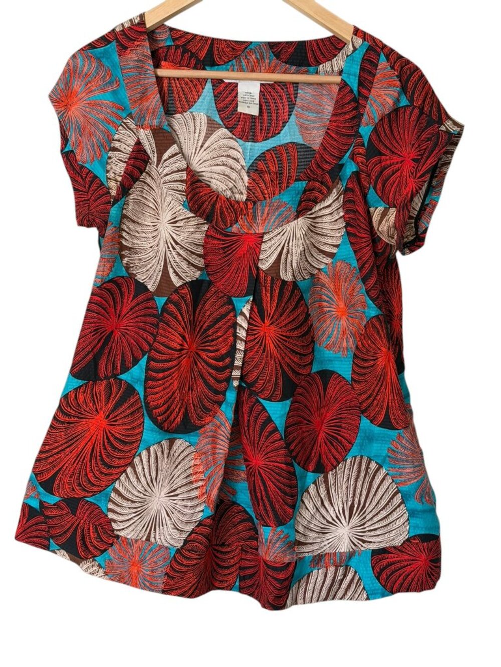 Diane von Furstenberg DVF Ayu 100% Silk Pleated Cap Sleeve Blouse Palm Y2K Sz 10